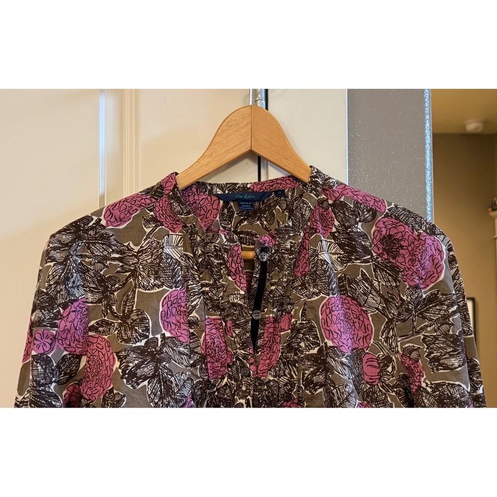 Boden Women's Pretty Feminine Brown and Pink Floral Casual Top/Blouse Medium - Picture 2 of 7